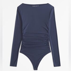 NWOT Abercrombie soft matte long-sleeve ruched bodysuit XXS navy